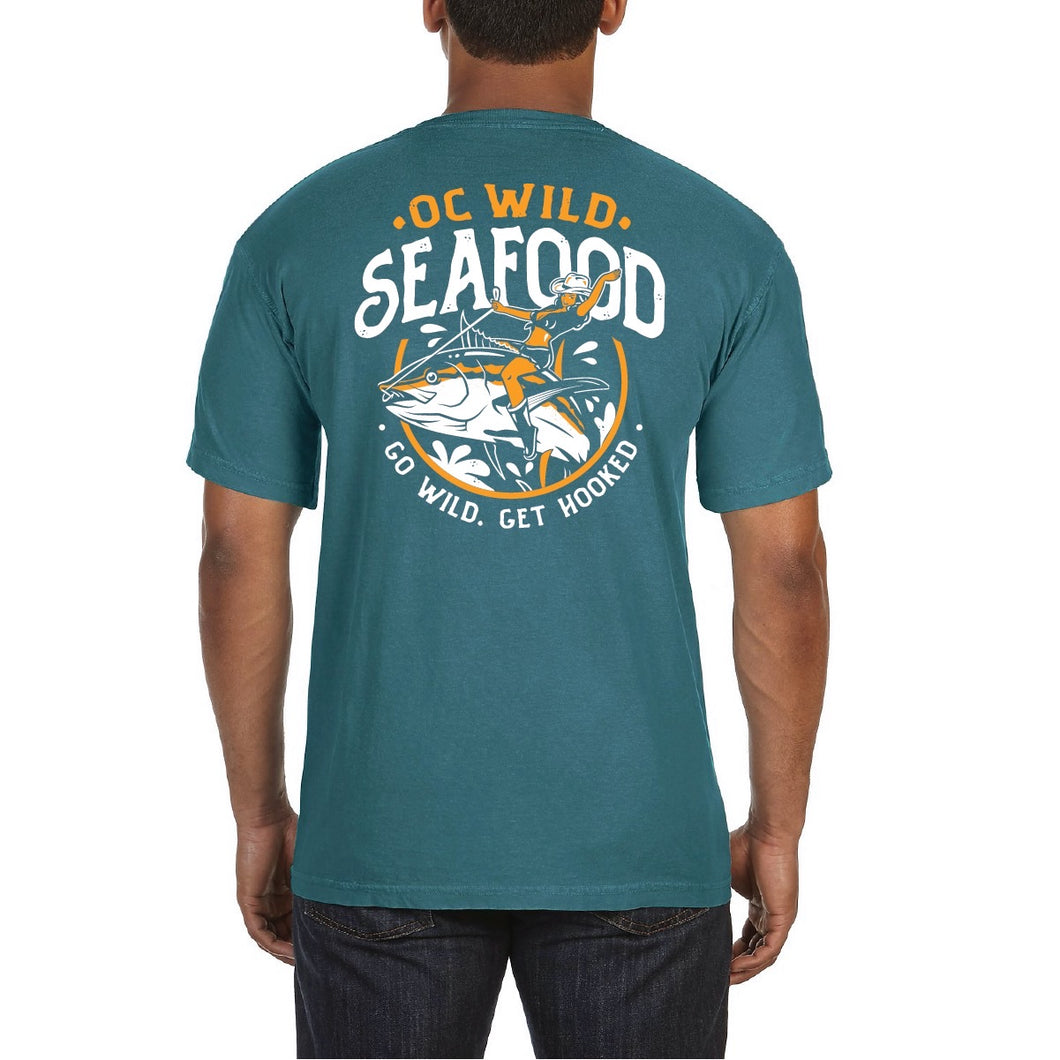 OC Wild Seafood Logo Teal T-Shirt Back